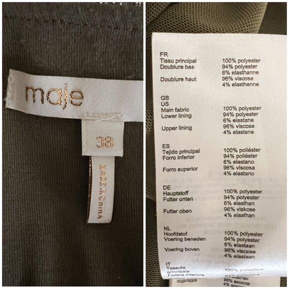 Maje | Romea Metallic Green Plisse Bandage V Neck Designer Mini Dress 38 Medium - Picture 11 of 12